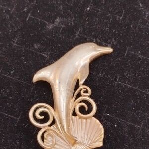 Vintage Gold Dolphin and Shell Brooch